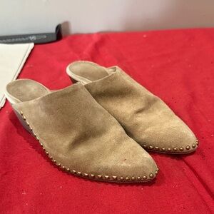 Studded Tan Suede Mules